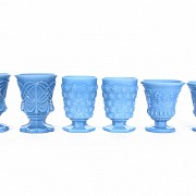Lot of blue opaline glass cups molded, ca.1900