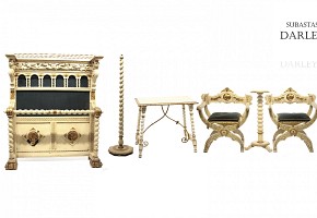 Group of furniture in white and gold.