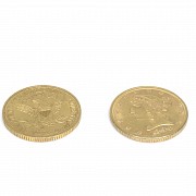 Two 5 dollar 900 thousandths gold coins