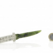 Jade letter opener, with inscriptions, Qing Dynasty