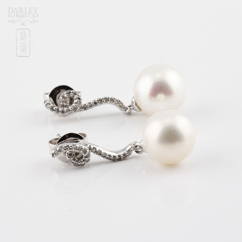 earrings pearl and diamond in 18k white gold - 2