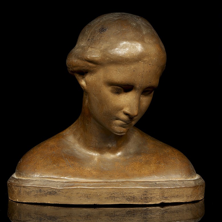 Patinated ceramic bust, Lady, 20th century
