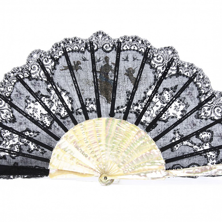 Elizabethan fan with mother-of-pearl linkage, 19th century - 1