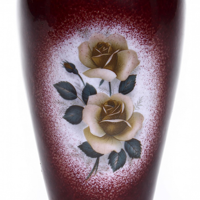 Silver vase with enamel body, mid 20th century