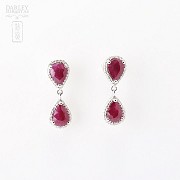 Pair of earrings in 18k white gold with  3.62cts ruby and diamonds - 1