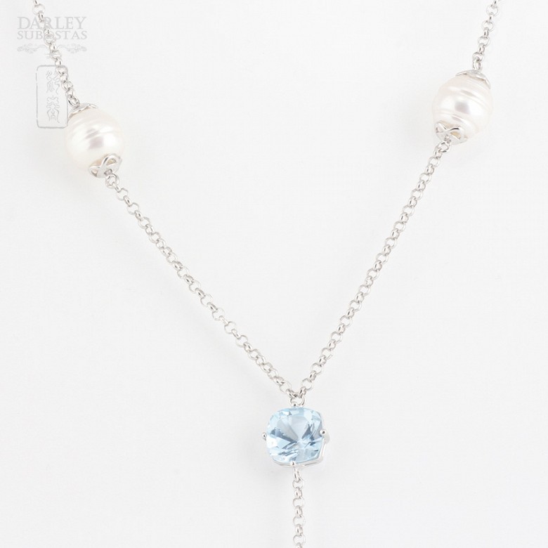 天然珍珠配蓝晶925银项链 - 1