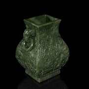 Carved spinach-green jade vase, Qing dynasty