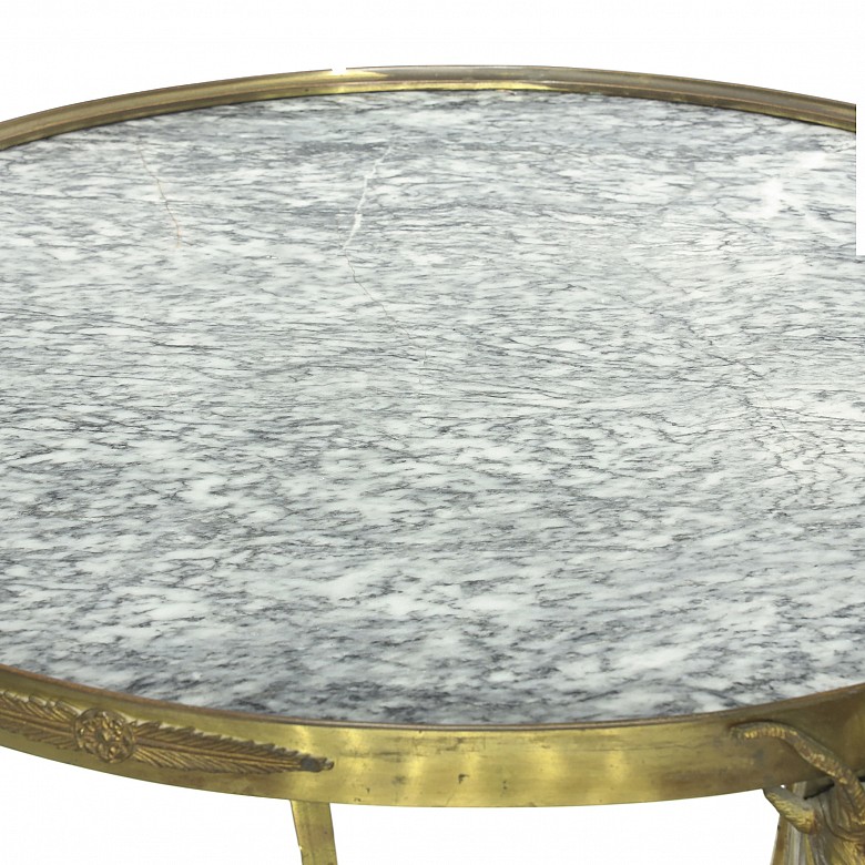 Circular tables in bronze and marble, 20th century