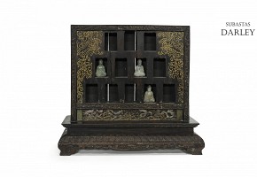 Buddhist altar of carved wood, with jade Buddhas, Qing dynasty.