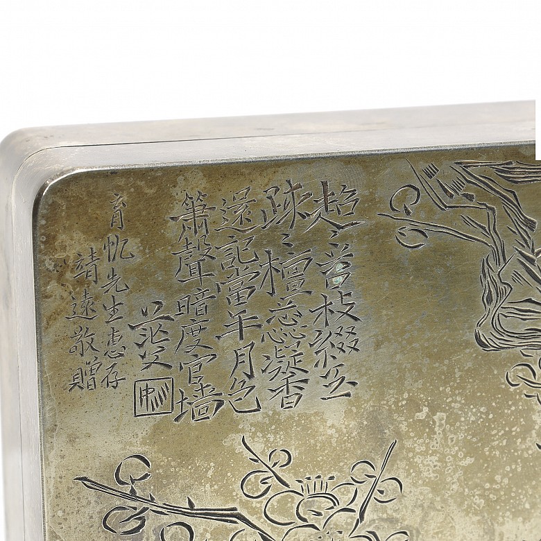Caja de metal plateado para tinta, s.XX