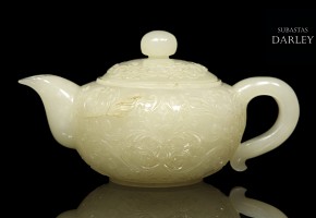 Tetera y tapa de jade blanco, dinastía Qing