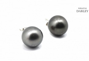 Pendientes con perlas de Tahití, en oro blanco 18 k
