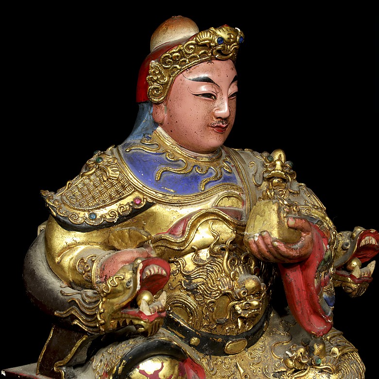 Lacquered wooden warrior, Qing dynasty, 19th century