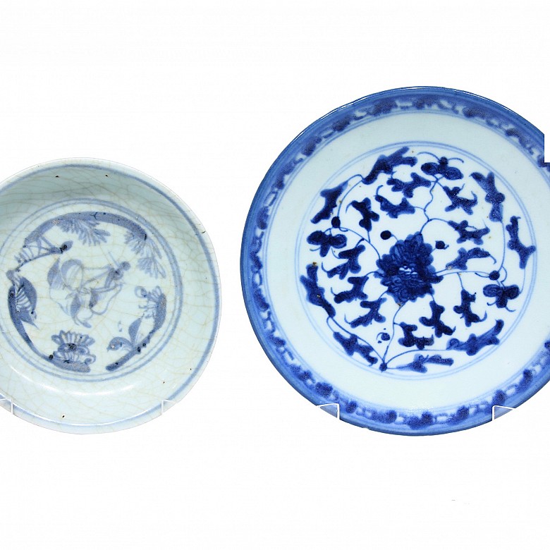 Two plates, blue and white porcelain, 19th century