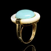 18k yellow gold ring with turquoise and mother of pearl - 2