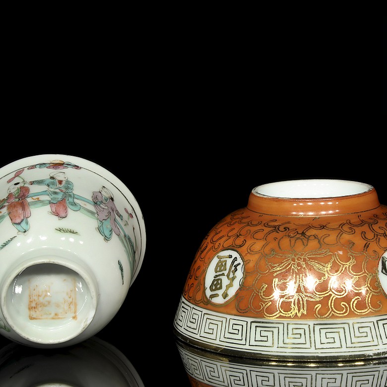 Four enameled bowls, 19th - 20th century