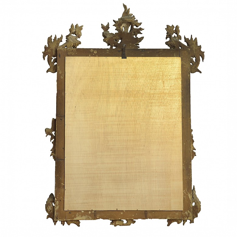 Espejo de madera tallada y dorada, S.XIX