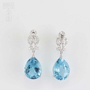 Preciosos pendientes topacio azul y diamantes - 5