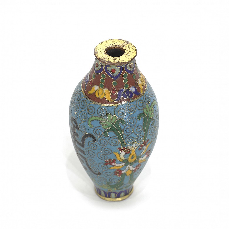 Botella de cloisonné con lotos, dinastía Qing