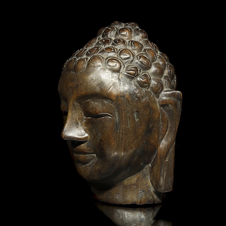 Wooden Buddha head, Asia, 20th century - 3