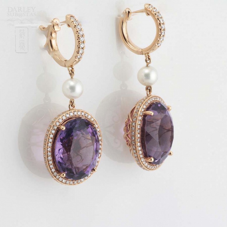 18k rose gold earrings with amethyst and diamonds - 3
