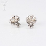 earrings with natural white pearl and  diamonds in 18k white gold - 3