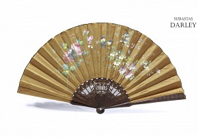 Painted silk country fan, 19th century
