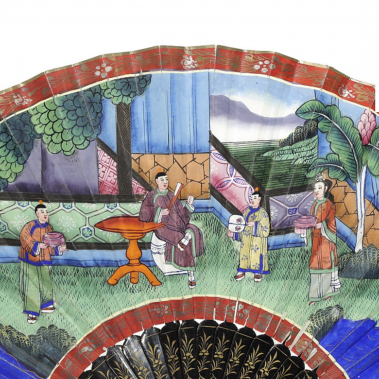 Chinese fan with hand painted paper, 19th century. - 5