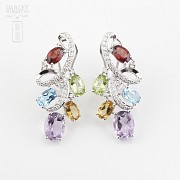 Fantastic 18k white gold earrings with semiprecious gems and diamonds - 4