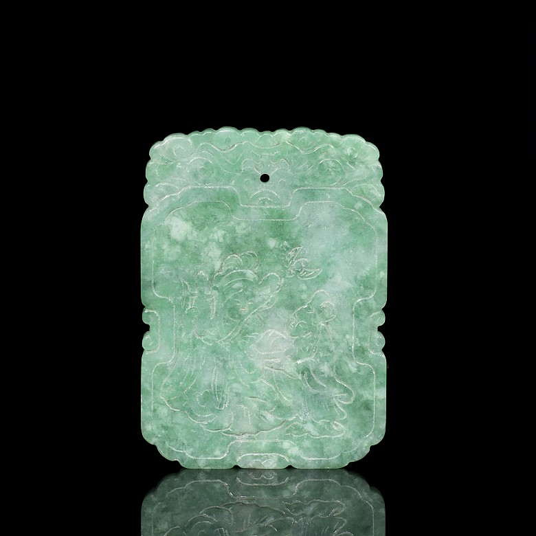 Placa de jade verde tallado, dinastía Qing