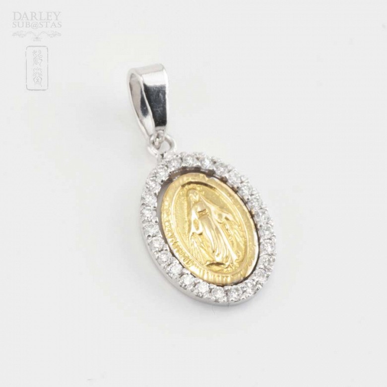 Medalla Virgen oro bicolor 18k y diamantes - 1