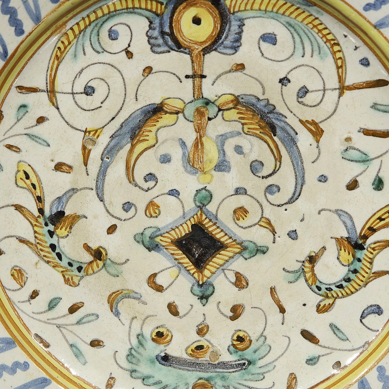 Italian majolica plate, glazed ceramic with birds, 19th c. - 2
