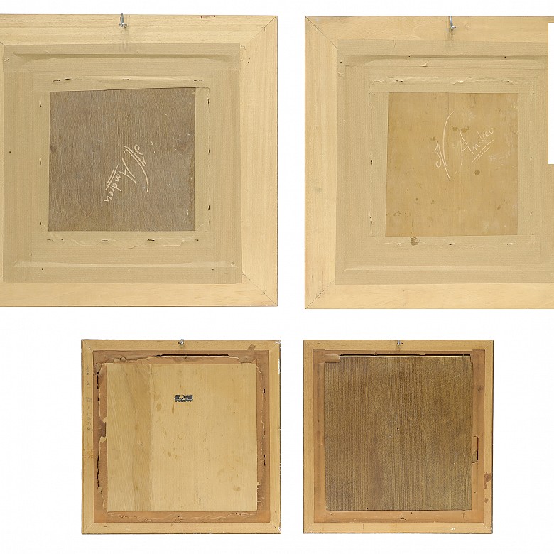 Vicente Andreu. Four wood carvings with frame, 20th century - 6