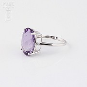 18k white gold ring with amethyst and diamonds. - 3