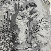 Romantic scene in grisaille woven in silk, ca.1900.