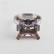 18k Two tone gold ring with amethyst and diamonds - 2