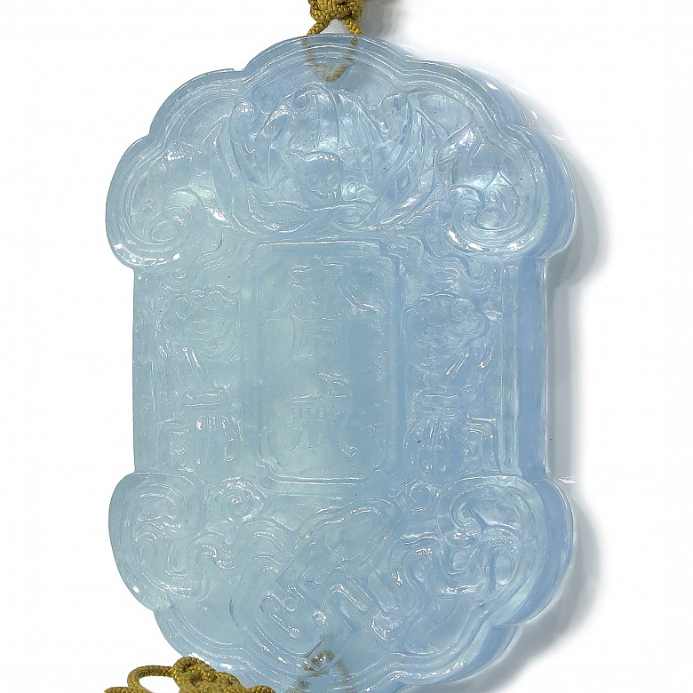 Aquamarine plaque with tourmaline, Qing dynasty
