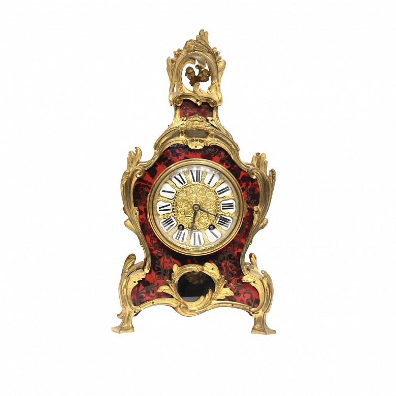 Reloj de mesa, estilo Luis XIV, con decoración tipo Boullé