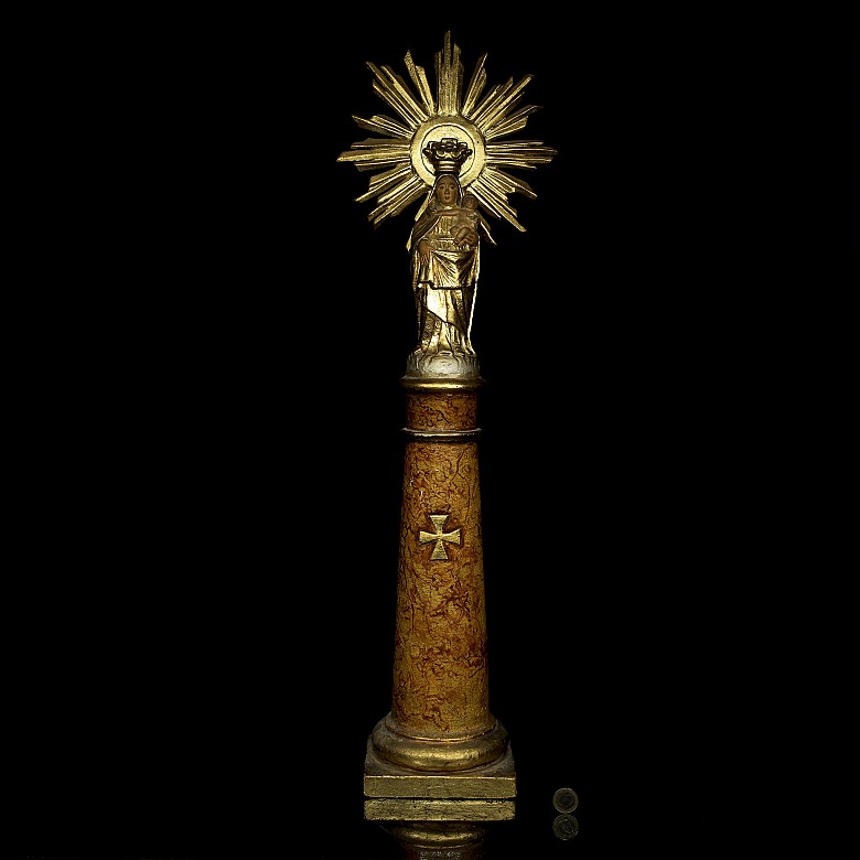 Virgen del pilar en madera policromada, S.XIX - 7