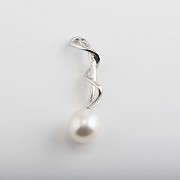 Pendant with pearl Natural and diamond  in white gold - 1