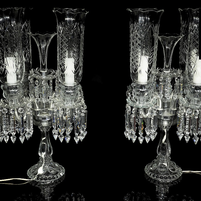Pair of crystal candlesticks, Czechoslovakia, 20th century.