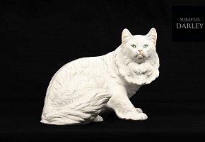 Gato blanco de cerámica esmaltada, diseño de Giovanni Ronzan (1906-1974)