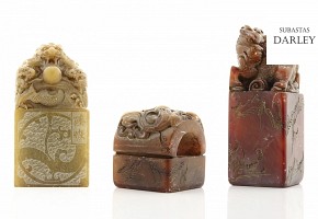 Three Chinese hard stone stamps, 20th century