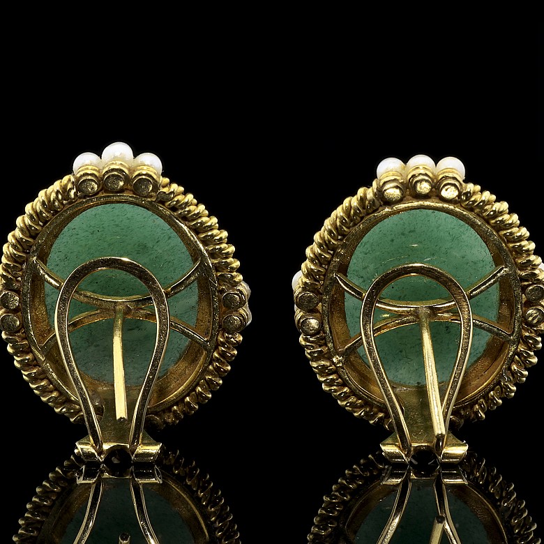 Earrings in 18k yellow gold, stones and pearls - 2