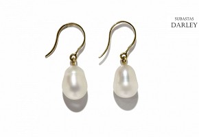 Earrings with a pair of white pearls