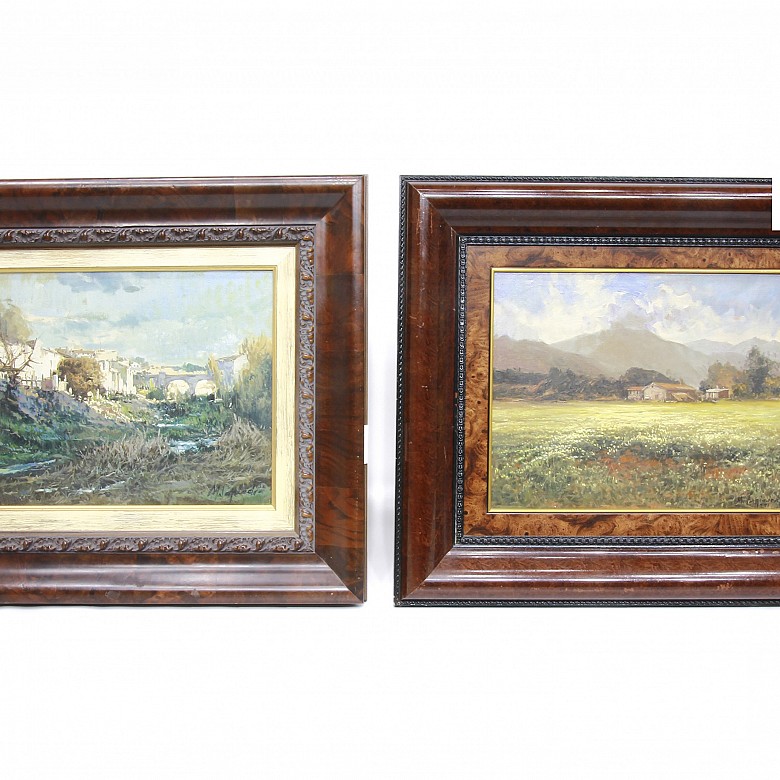 Miguel Lapiedra Blasco (20th century) Two landscapes.