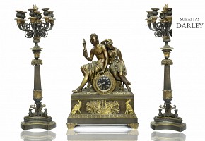 Set of large clock and candlesticks, 20th century