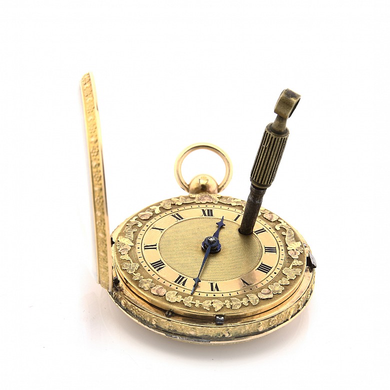 Reloj de bolsillo chapado en oro amarillo de 18k, s.XIX - 2