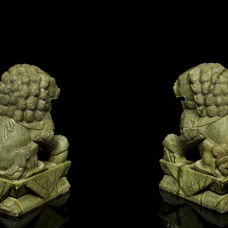 Pair of large Chinese hard stone lions, 20th century