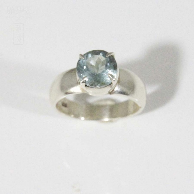 Silver rings with natural aquamarine, - 4